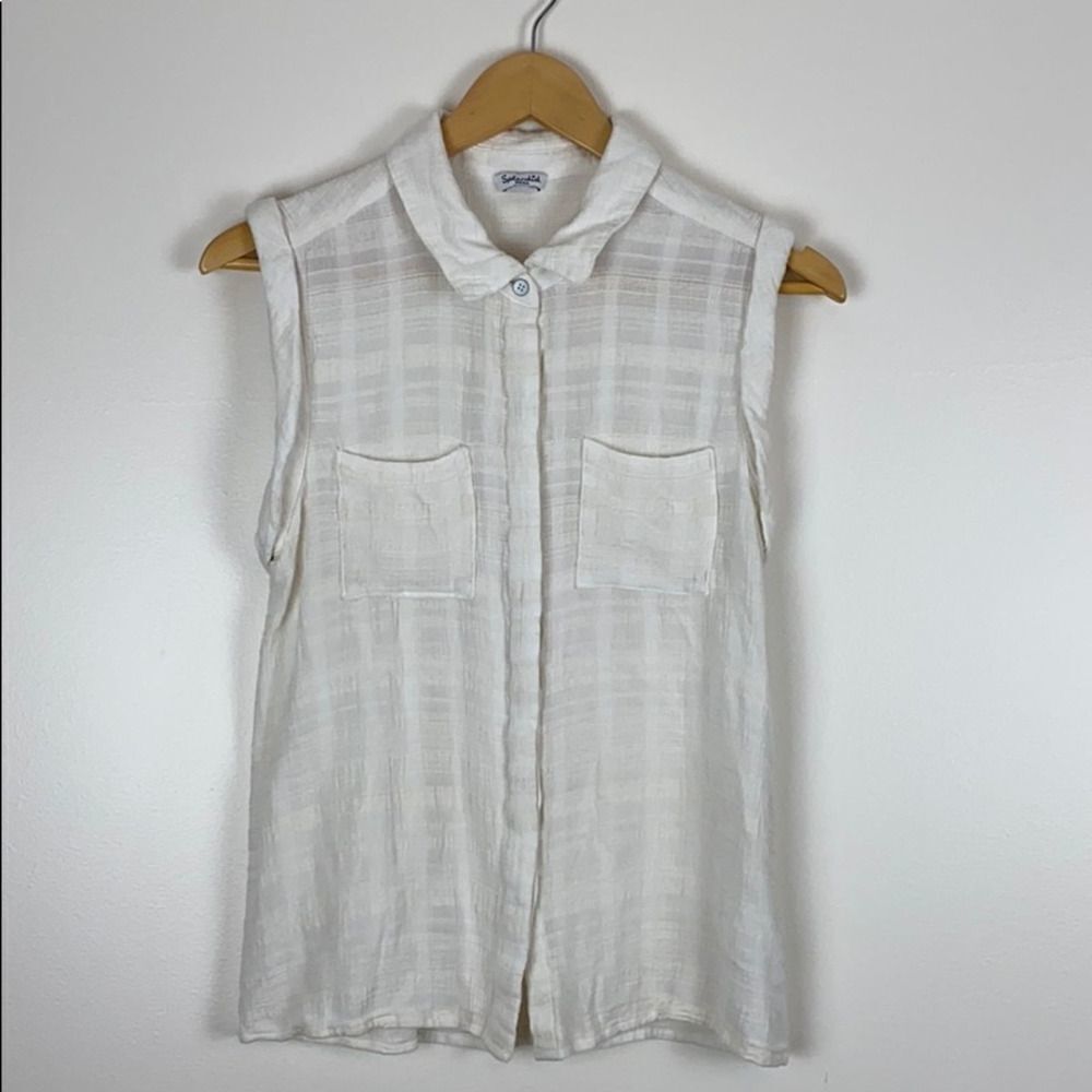Splendid Sleeveless Shirt 2 Front Pocket Ivory S